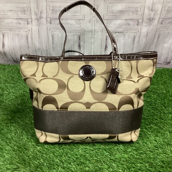 Coach Brown Tan Signature CC Tote Bag - Picture 1 of 16